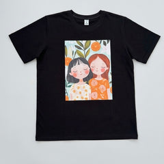 Camiseta manga corta negra estampada niñas - Bambú Rosa Joyas y Accesorios