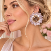Aretes Maxi Topos Nácar Margarita Tejidos Plateados Amore
