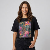 Camiseta manga corta negra estampada selva - Bambú Rosa Joyas y Accesorios