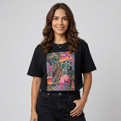 Camiseta manga corta negra estampada selva - Bambú Rosa Joyas y Accesorios