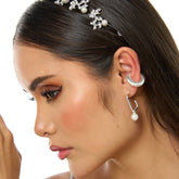 Aretes Candongas Cuadradas Perla Plateada