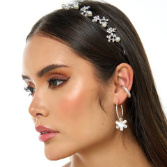 Aretes Candongas Redondas Flor Plateadas