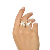 Anillo Mariposa Doble Calado Plateado - Bambú Rosa Joyas y Accesorios
