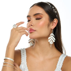 Aretes Ganchos Hoja Articulada Perla Plateados