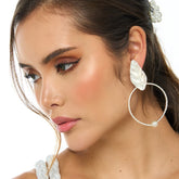 Aretes Aro Hoja Perla Plateados