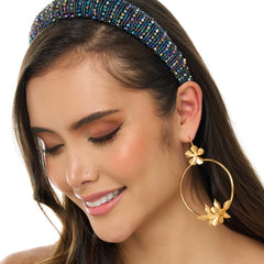 Aretes Ganchos Aros Floral Dorados