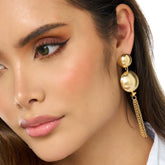 Aretes Doble Esferas Cadenas Dorados