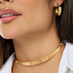 Set Aretes+Collar+Anillo Balines Dorados