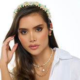 Diadema Tejida flor turquesa primavera - Bambú Rosa Joyas y Accesorios