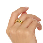 Anillo Argolla Cadena Trenzada Dorado