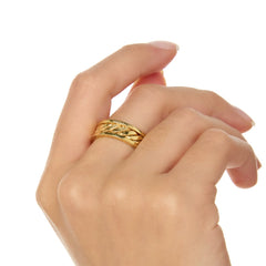 Anillo Argolla Cadena Trenzada Dorado
