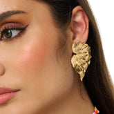 Aretes Maxi Topos Abanico Media Hoja Doradas - Bambú Rosa Joyas y Accesorios