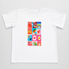 Camiseta manga corta blanca estampada collage - Bambú Rosa Joyas y Accesorios