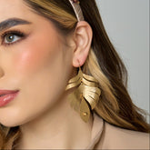 Aretes Gancho Hoja Articulada Conexión Dorado