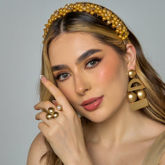 Anillo Maxi Esferas Y Perla Dorado