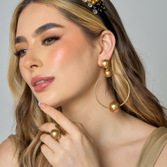 Aretes Triple Esfera Conexión Dorado