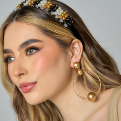 Aretes Triple Esfera Conexión Dorado