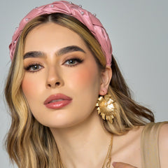 Aretes Gancho Hoja Perla Conexión Dorado