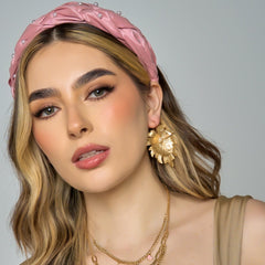 Aretes Gancho Hoja Perla Conexión Dorado