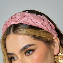 Diadema Trenzada Perlas Conexión Palo De Rosa