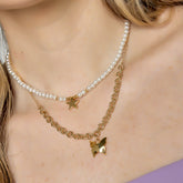 Collar Doble Mariposa-Estrella Perla Dorado