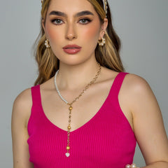 Collar Corbatín Esferas Conexión Perla Dorado