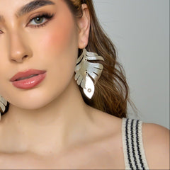 Aretes Gancho Hoja Articulada Conexión Plateado