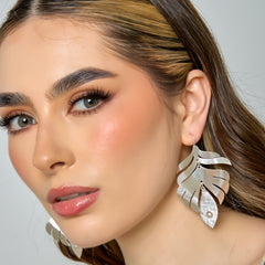 Aretes Gancho Hoja Articulada Conexión Plateado