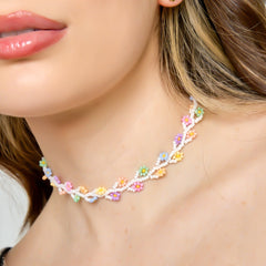Collar Choker Flores Blanco Multicolor