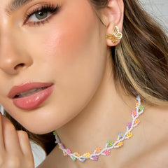 Collar Choker Flores Blanco Multicolor
