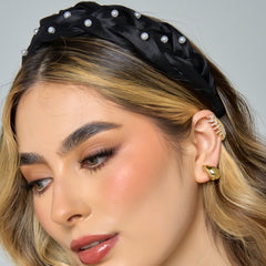 Diadema Perlas Tejido Trenza Negra Primavera - Bambú Rosa Joyas y Accesorios