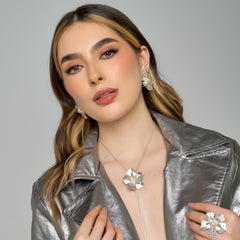 Aretes Maxi Topos Flor Perla Conexión Plateado