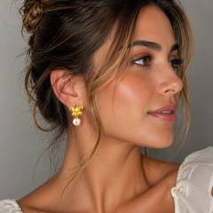 Aretes Maxi Topos Flor Perla Dorados Aura