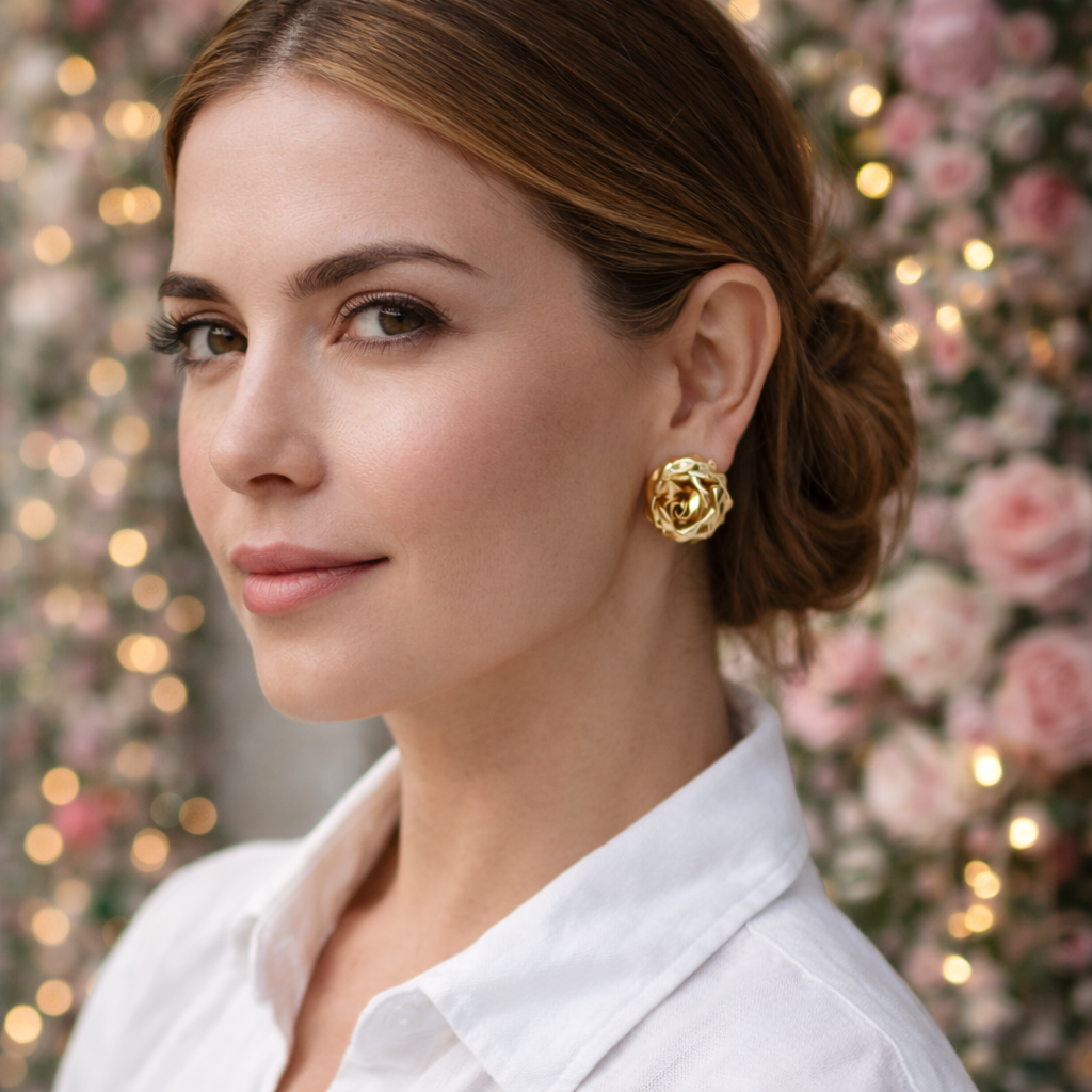 Aretes Maxi Topo Rosa Dorado - Bambú Rosa Joyas y Accesorios