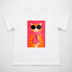 Camiseta manga corta blanca estampada gato - Bambú Rosa Joyas y Accesorios