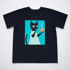 Camiseta manga corta negra estampada gato - Bambú Rosa Joyas y Accesorios