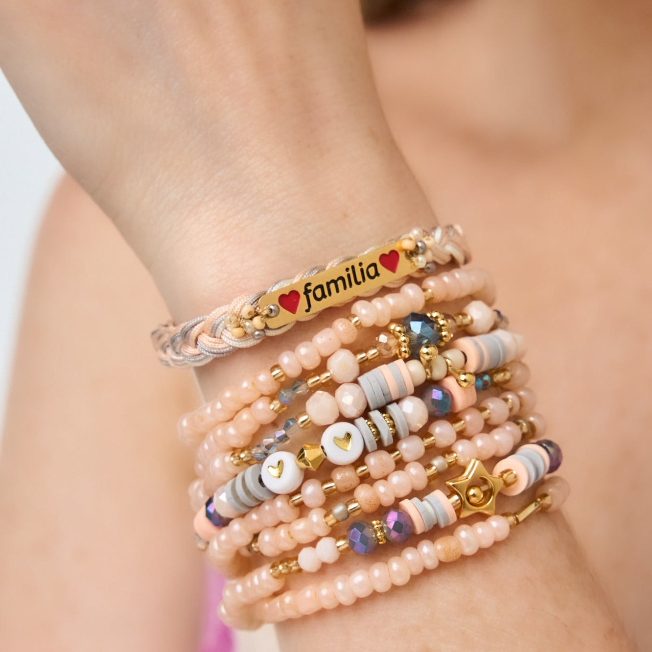 Set De Pulseras Chaquiras Café "Familia" - Bambú Rosa Joyas y Accesorios