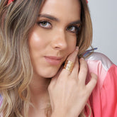 Anillo Argolla Cuadros Calado Dorado - Bambú Rosa Joyas y Accesorios