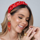 Diadema Perlas Trenzada Roja - Bambú Rosa Joyas y Accesorios