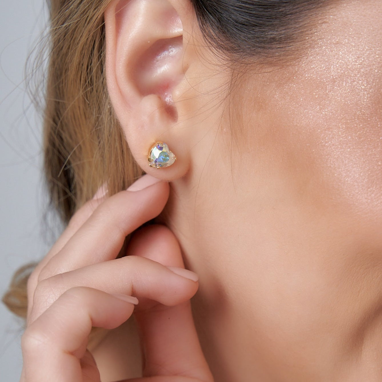 Aretes Topos Cristal Corazón Boreal - Bambú Rosa Joyas y Accesorios