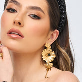 Aretes Sirena Onix Cristal Dorado - Bambú Rosa Joyas y Accesorios