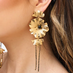 Aretes Sirena Onix Cristal Dorado - Bambú Rosa Joyas y Accesorios