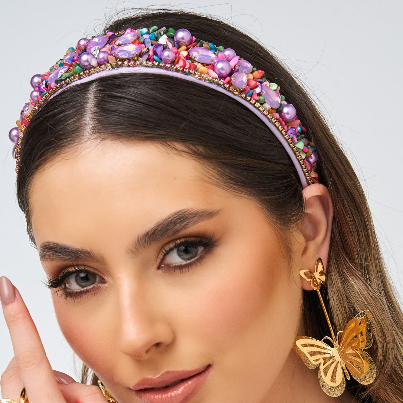 Diadema Cristales Piedras Multicolor Visos Primavera - Bambú Rosa Joyas y Accesorios