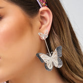 Aretes Mariposas Primavera Plateada - Bambú Rosa Joyas y Accesorios
