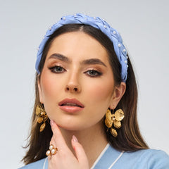 Diadema Perlas Tejido Trenza Azul Primavera - Bambú Rosa Joyas y Accesorios