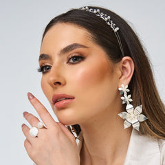 Diadema Perlas Y Cristal Visos Plateada - Bambú Rosa Joyas y Accesorios