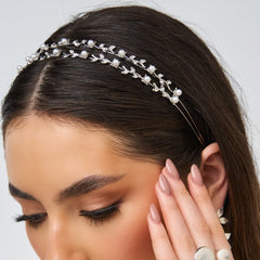 Diadema Perlas Y Cristal Visos Plateada - Bambú Rosa Joyas y Accesorios