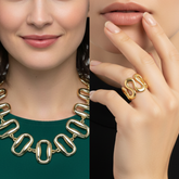 Set CollarMaxi Eslabones y Anillo ondas Dorado