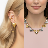 Set Collar y Aretes + Earcuff Corazón Dorado Y Plateado