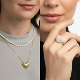 Set Collar y Anillo Dorado Corazon Perla